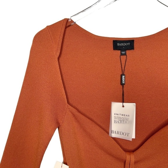 NEW Bardot Rust Long Sleeve Women’s Fitted Cutout Sweater Sz L - Picture 2 of 10